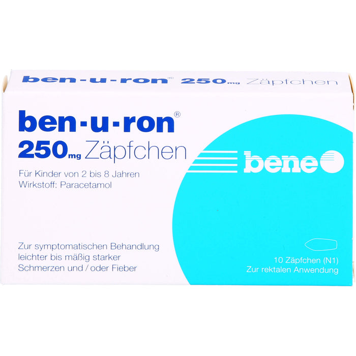 ben-u-ron 250 mg Zäpfchen bei Schmerzen und Fieber, 10 pc Suppositoires