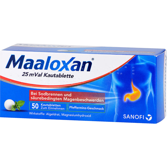 Maalox 25 mVal Kautabletten Reimport Kohlpharma säurebindendes Magenmittel, 50 pcs. Tablets