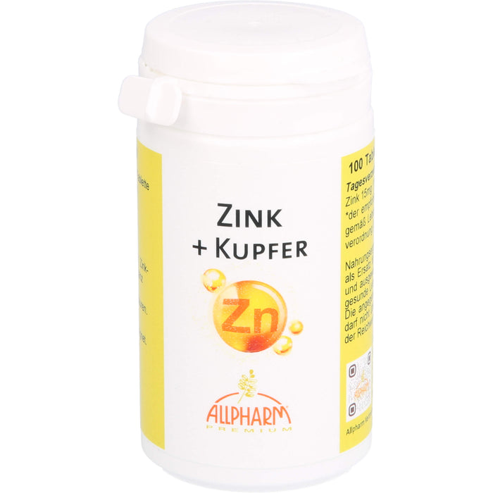 ALLPHARM Zink + Kupfer Tabletten, 100 pc Tablettes
