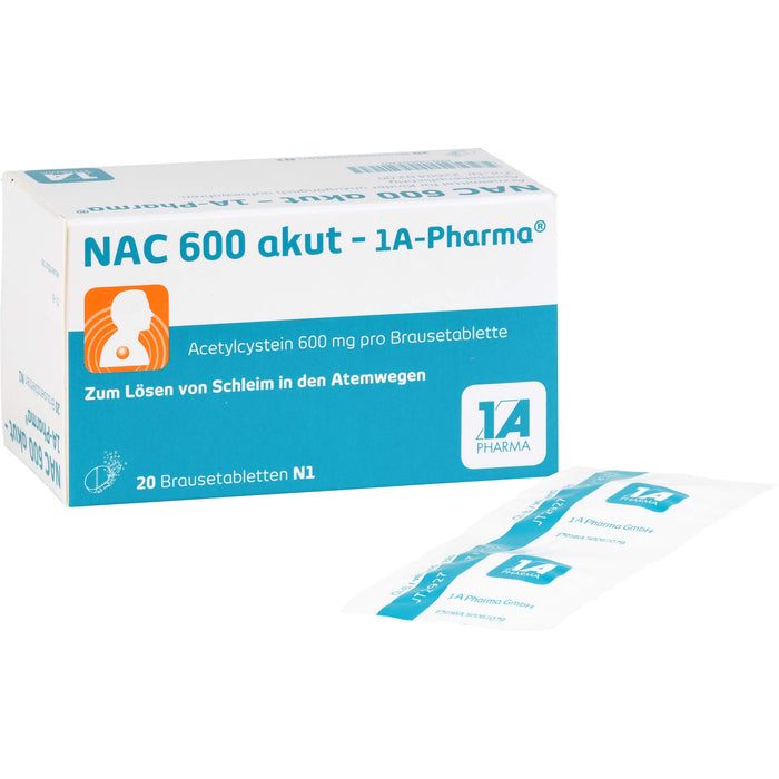 NAC 600 akut - 1A-Pharma Brausetabletten zum Lösen von Schleim, 20 pc Tablettes