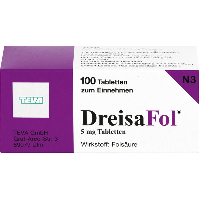 DreisaFol Tabletten bei Folsäuremangelzuständen, 100 pc Tablettes