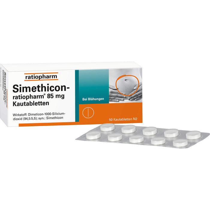 Simethicon-ratiopharm 85 mg Kautabletten bei Blähungen, 50 pcs. Tablets
