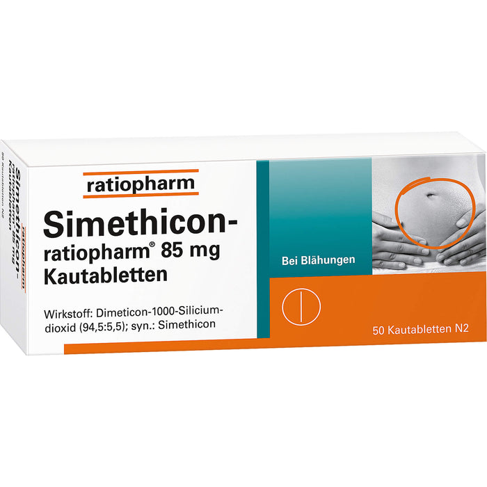 Simethicon-ratiopharm 85 mg Kautabletten bei Blähungen, 50 St. Tabletten