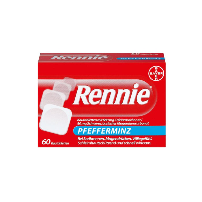 Rennie Pfefferminz Kautabletten bei Sodbrennen, 60 pc Tablettes