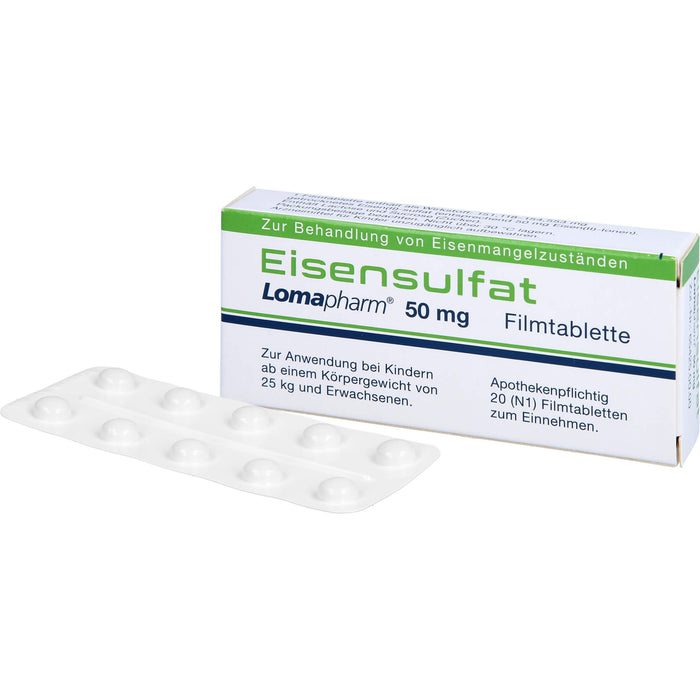 Eisensulfat Lomapharm 50 mg, Filmtablette, 20 pc Tablettes