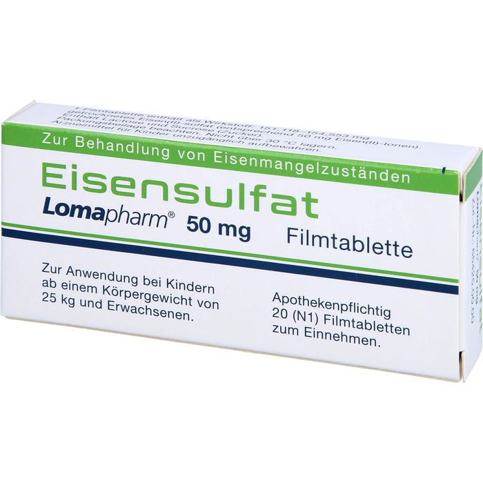 Eisensulfat Lomapharm 50 mg, Filmtablette, 20 pc Tablettes