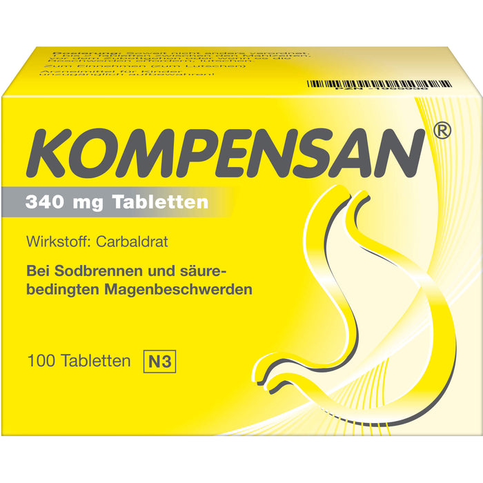 KOMPENSAN 340 mg Tabletten bei Sodbrennen und säurebedingten Magenbeschwerden, 100 pcs. Tablets