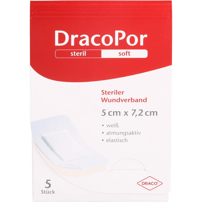 DracoPor soft  5 cm x 7,2 cm weiß steriler Wundverband, 5 pcs. Wound dressings