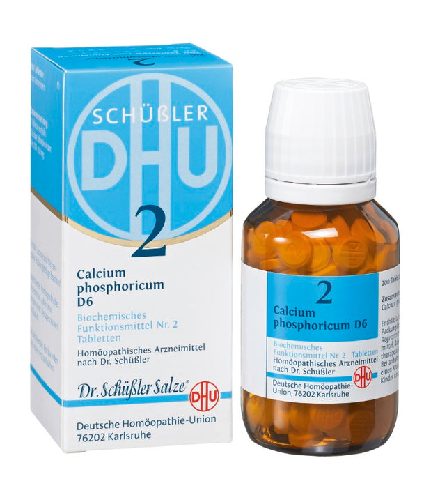 DHU Schüßler-Salz Nr. 2 Calcium phosphoricum D6 – Das Mineralsalz der Knochen und Zähne – das Original – umweltfreundlich im Arzneiglas, 200 St. Tabletten