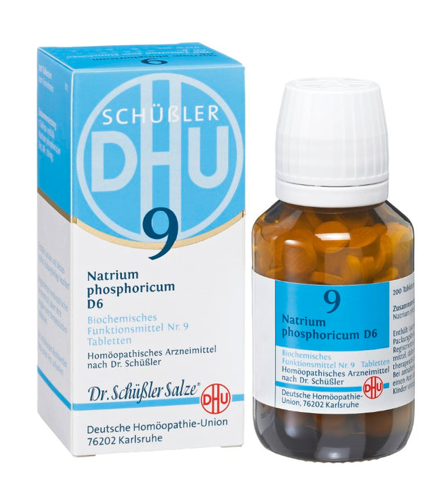 DHU Schüßler-Salz Nr. 9 Natrium phosphoricum D6 – Das Mineralsalz des Stoffwechsels – das Original – umweltfreundlich im Arzneiglas, 200 St. Tabletten