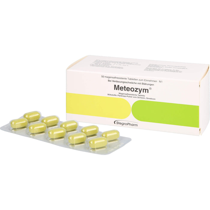 Meteozym Tabletten bei Verdauungsschwäche mit Blähungen, 50 pcs. Tablets