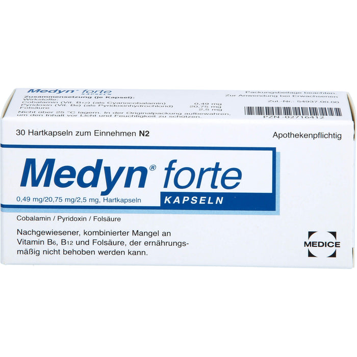 Medyn forte Kapseln bbei nachgewiesener, kombinierter Mangel an B6, B12 und Folsäure, 30 pcs. Capsules