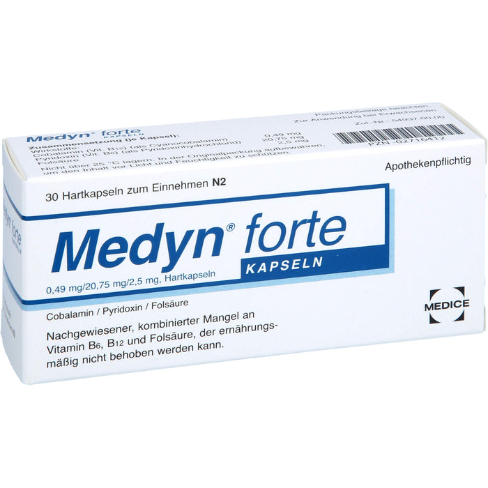 Medyn forte Kapseln bbei nachgewiesener, kombinierter Mangel an B6, B12 und Folsäure, 30 pcs. Capsules