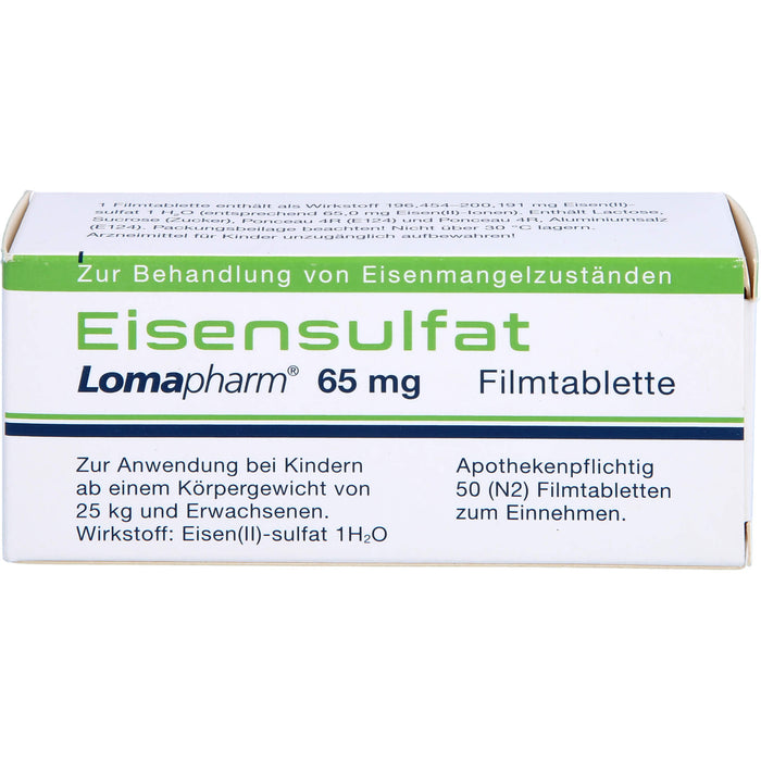 Eisensulfat Lomapharm 65 mg Filmtabletten, 50 pc Tablettes