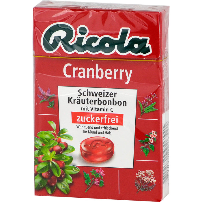 Ricola Schweizer Kräuterbonbons Box Cranberry ohne Zucker, 50 g Bonbons