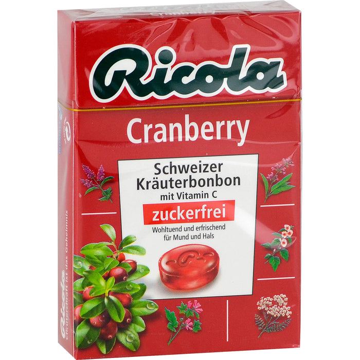 Ricola Schweizer Kräuterbonbons Box Cranberry ohne Zucker, 50 g Bonbons