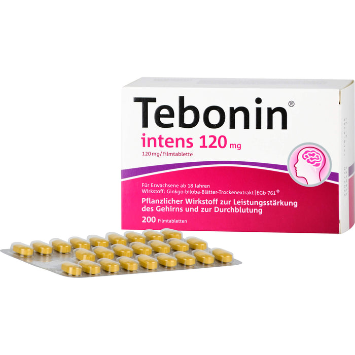 Tebonin intens 120 mg Filmtabletten zur Leistungsstärkung des Gehirns und zur Durchblutung, 200 pc Tablettes