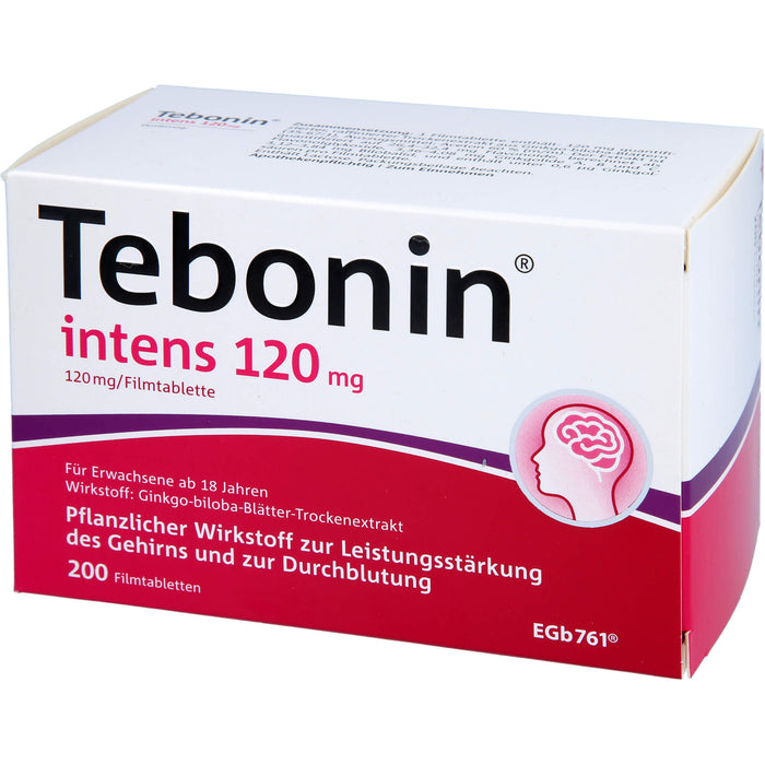 Tebonin intens 120 mg Filmtabletten zur Leistungsstärkung des Gehirns und zur Durchblutung, 200 pc Tablettes