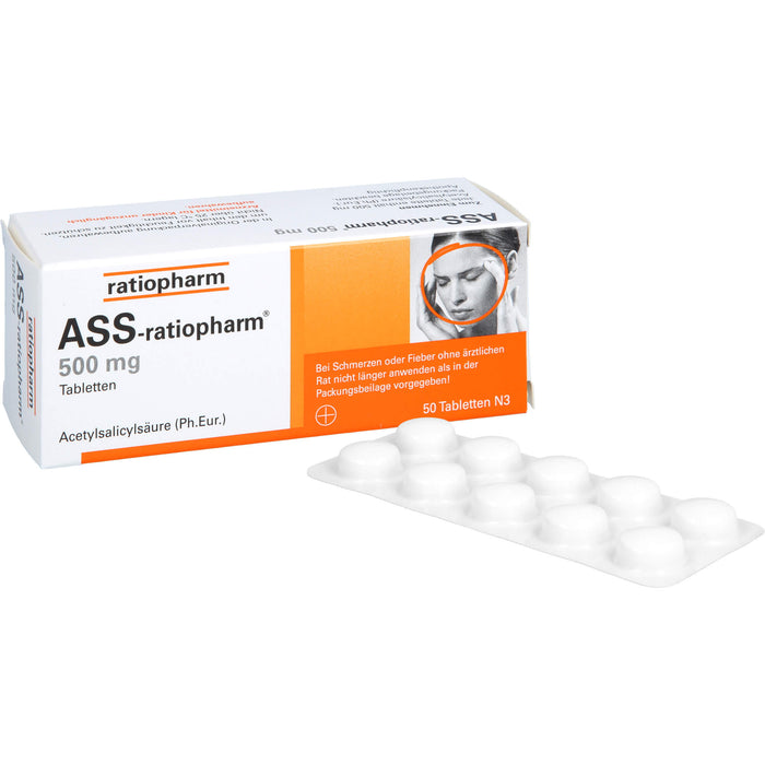 ASS-ratiopharm 500 mg Tabletten bei Schmerzen und Fieber, 50 pc Tablettes