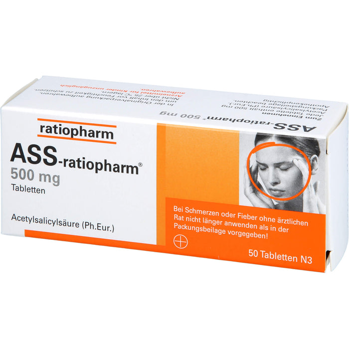 ASS-ratiopharm 500 mg Tabletten bei Schmerzen und Fieber, 50 pc Tablettes