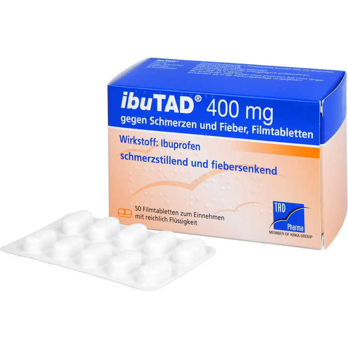 ibuTAD 400 mg Filmtabletten gegen Schmerzen und Fieber, 50 pc Tablettes