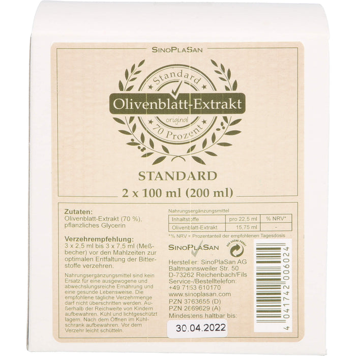 SinoPlaSan Olivenblatt-Extrakt Standard Doppelpack, 200 ml Solution