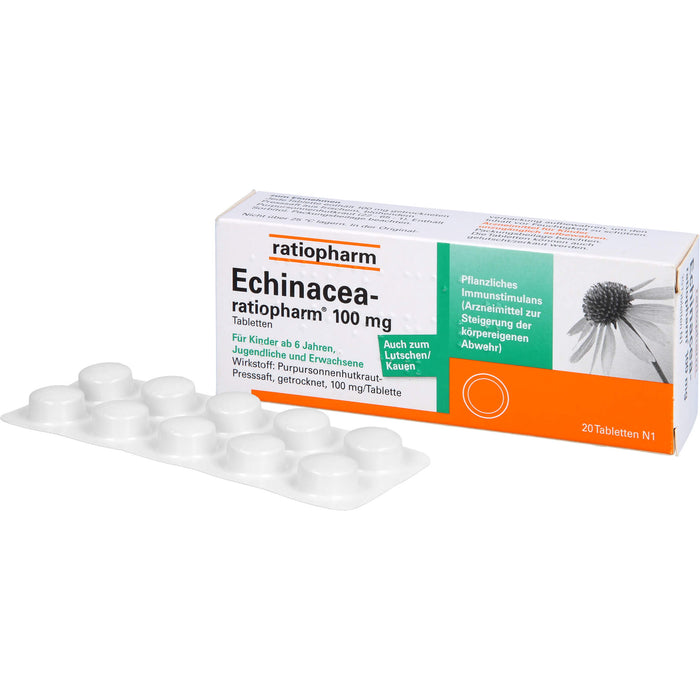 Echinacea-ratiopharm 100 mg Tabletten pflanzliches Immunstimulanz, 20 pc Tablettes