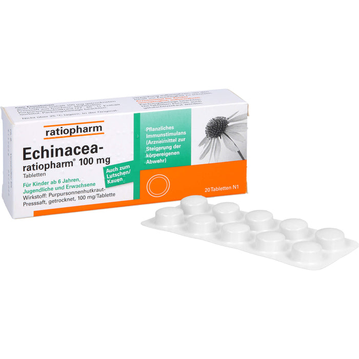 Echinacea-ratiopharm 100 mg Tabletten pflanzliches Immunstimulanz, 20 pc Tablettes