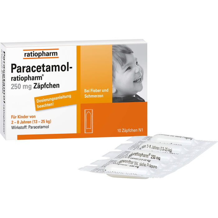 Paracetamol-ratiopharm 250 mg Zäpfchen bei Fieber und Schmerzen, 10 pcs. Suppositories