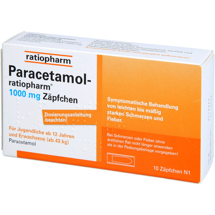 Paracetamol-ratiopharm 1000 mg Zäpfchen, 10 pcs. Suppositories