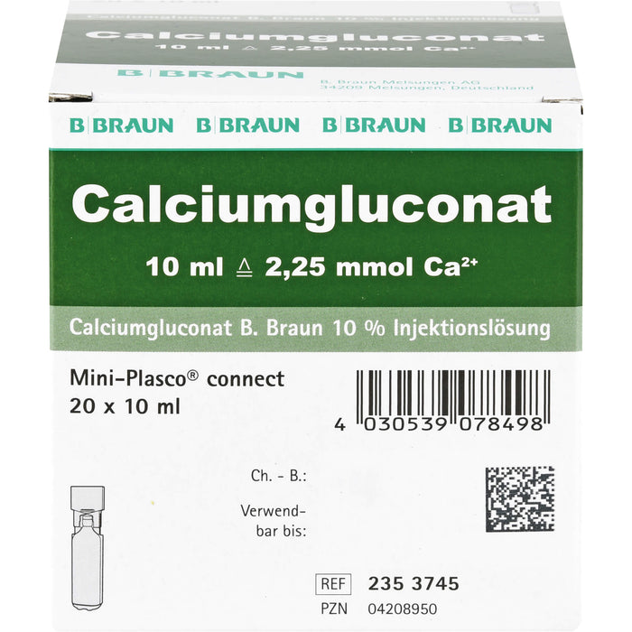 BRAUN Calciumgluconat 10 % Injektionslösung 20 x 10 ml, 200 ml Lösung