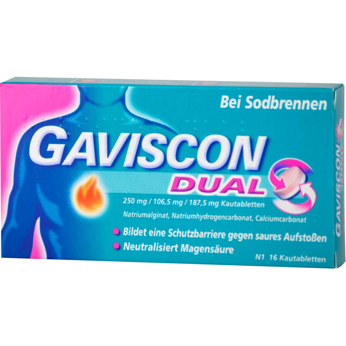 GAVISCON Dual Kautabletten bei Sodbrennen, 16 pc Tablettes