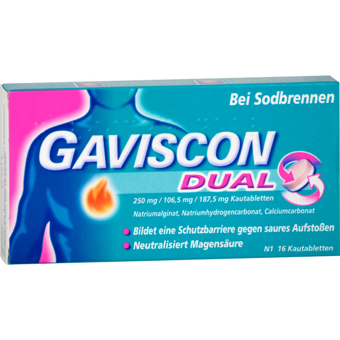 GAVISCON Dual Kautabletten bei Sodbrennen, 16 pc Tablettes