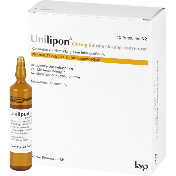 Unilipon 600 mg Infusionslösungskonzentrat bei Missempfindungen bei diabetischer Polyneuropathie, 10 St. Ampullen
