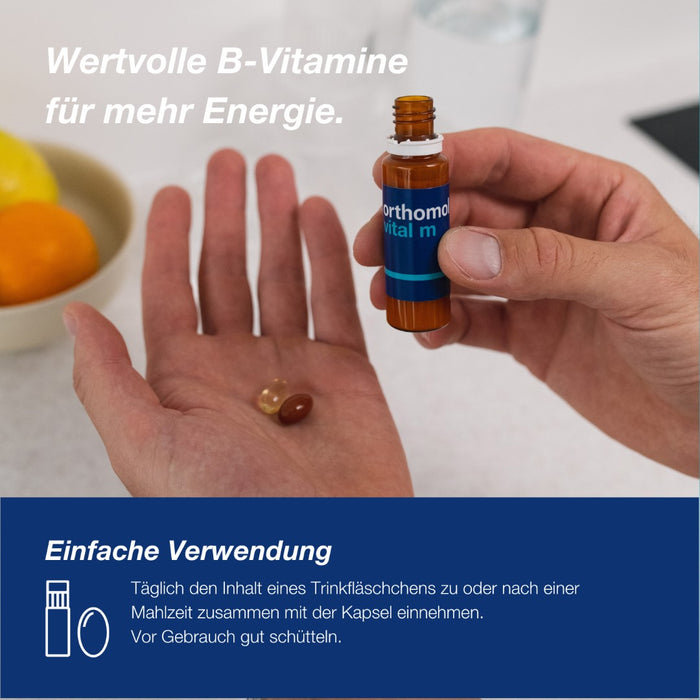 Orthomol Vital m für Männer - bei Müdigkeit - mit B-Vitaminen, Omega-3-Fettsäuren und Magnesium - Orangen-Geschmack - Trinkampullen/Kapseln, 30 St. Tagesportionen