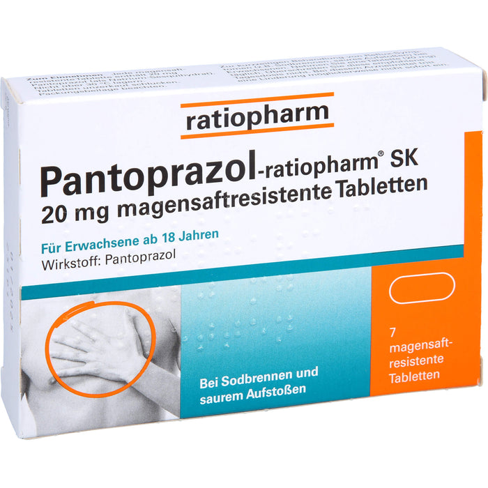 Pantoprazol-ratiopharm SK 20 mg Tabletten bei Sodbrennen, 7 pc Tablettes