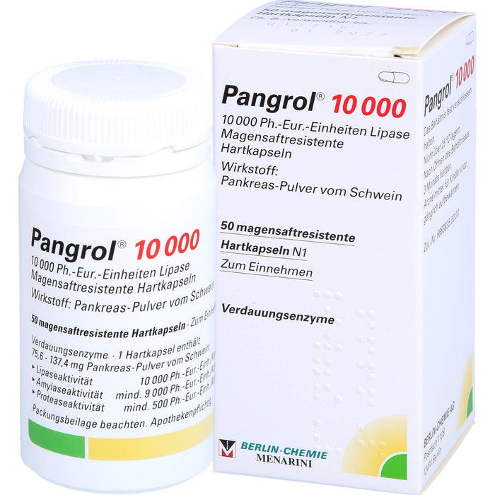 Pangrol 10 000, 10 000 Ph.-Eur.-Einheiten Lipase Magensaftresistente Hartkapseln, 50 St. Kapseln