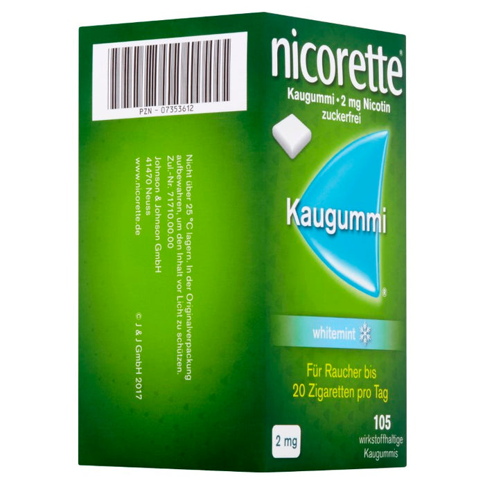 nicorette 2 mg whitemint Kaugummi für Raucher, 105 pc Gomme à mâcher