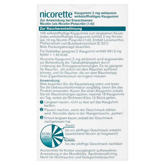 nicorette 2 mg whitemint Kaugummi für Raucher, 105 pcs. Chewing gum