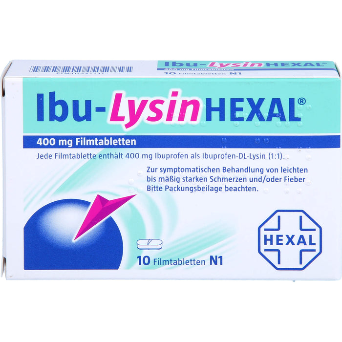 Ibu-Lysin Hexal 400 mg Filmtabletten bei Schmerzen und Fieber, 10 pc Tablettes