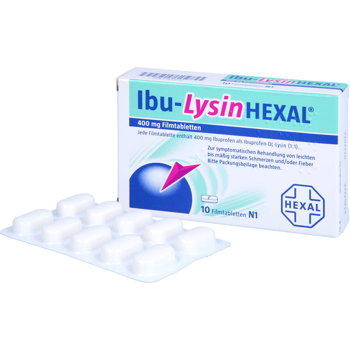 Ibu-Lysin Hexal 400 mg Filmtabletten bei Schmerzen und Fieber, 10 pc Tablettes