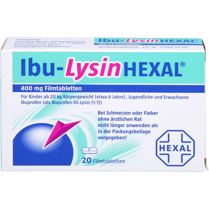 Ibu-Lysin Hexal 400 mg Filmtabletten bei Schmerzen und Fieber, 20 pcs. Tablets