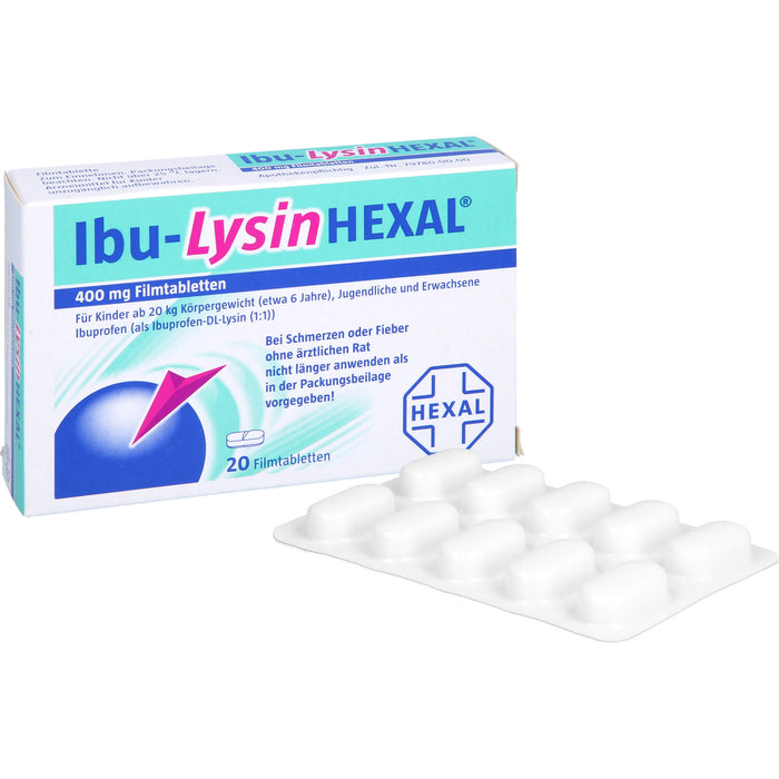 Ibu-Lysin Hexal 400 mg Filmtabletten bei Schmerzen und Fieber, 20 St. Tabletten