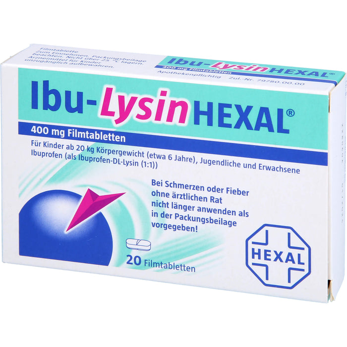 Ibu-Lysin Hexal 400 mg Filmtabletten bei Schmerzen und Fieber, 20 pcs. Tablets