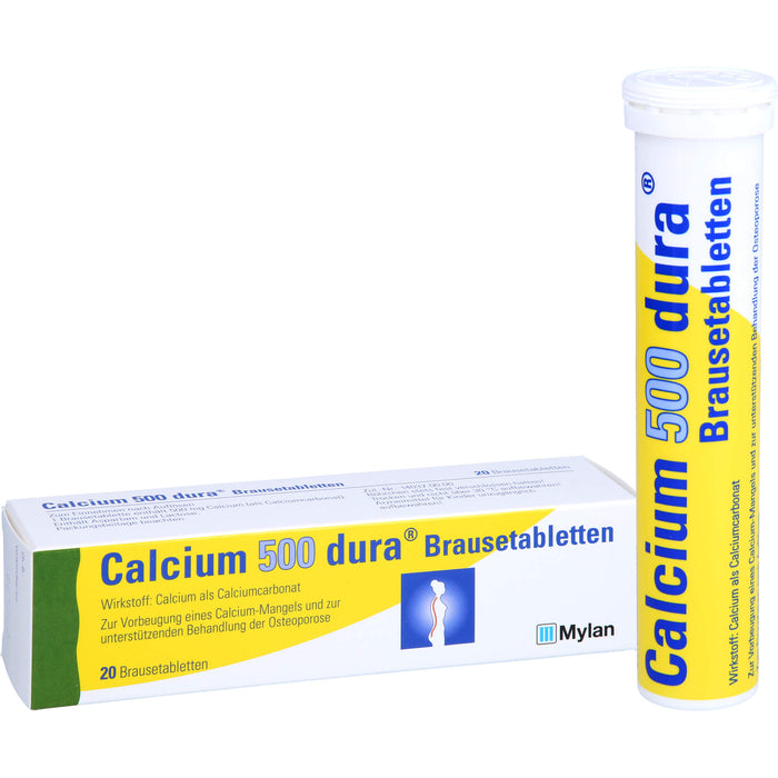 Calcium 500 dura Brausetabletten zur Vorbeugung eines Calciummangels und zur unterstützenden Behandlung von Osteoporose, 20 pc Tablettes