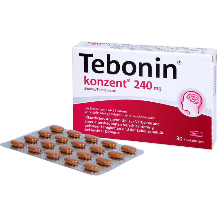 Tebonin konzent 240 mg Filmtabletten zur Verbesserung einer altersbedingten Verschlechterung geistiger Fähigkeiten und der Lebensqualität bei leichter Demenz, 30 pcs. Tablets