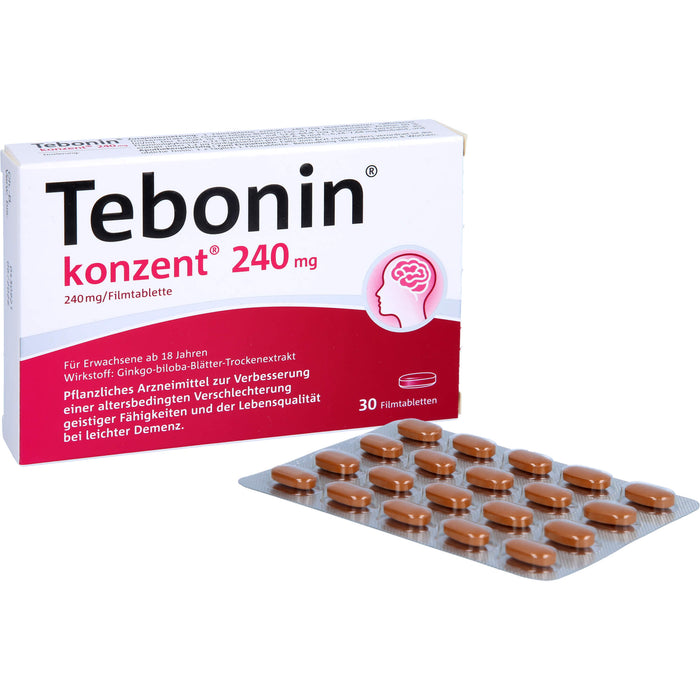 Tebonin konzent 240 mg Filmtabletten zur Verbesserung einer altersbedingten Verschlechterung geistiger Fähigkeiten und der Lebensqualität bei leichter Demenz, 30 pcs. Tablets