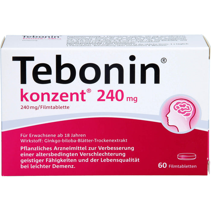 Tebonin konzent 240 mg Filmtabletten zur Verbesserung einer altersbedingten Verschlechterung geistiger Fähigkeiten und der Lebensqualität bei leichter Demenz, 60 pcs. Tablets