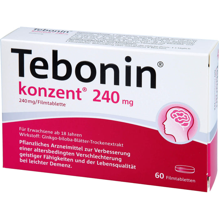 Tebonin konzent 240 mg Filmtabletten zur Verbesserung einer altersbedingten Verschlechterung geistiger Fähigkeiten und der Lebensqualität bei leichter Demenz, 60 pcs. Tablets