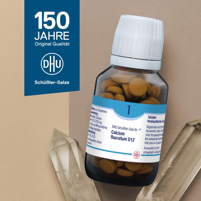 DHU Schüßler-Salz Nr. 1 Calcium fluoratum D6 – Das Mineralsalz des Bindegewebes, der Gelenke und Haut – das Original – umweltfreundlich im Arzneiglas, 80 pcs. Tablets